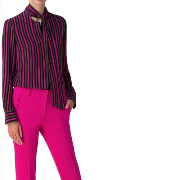 Akris Punto Tops - Akris Punto Top Pink Stripe Silk Tie Neck Blouse